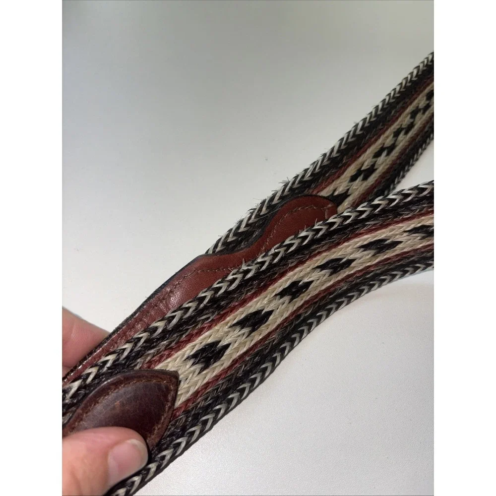 Genuine Hand-Braided Horsehair Western Leather Belt Engraved Horse Buckle Silver